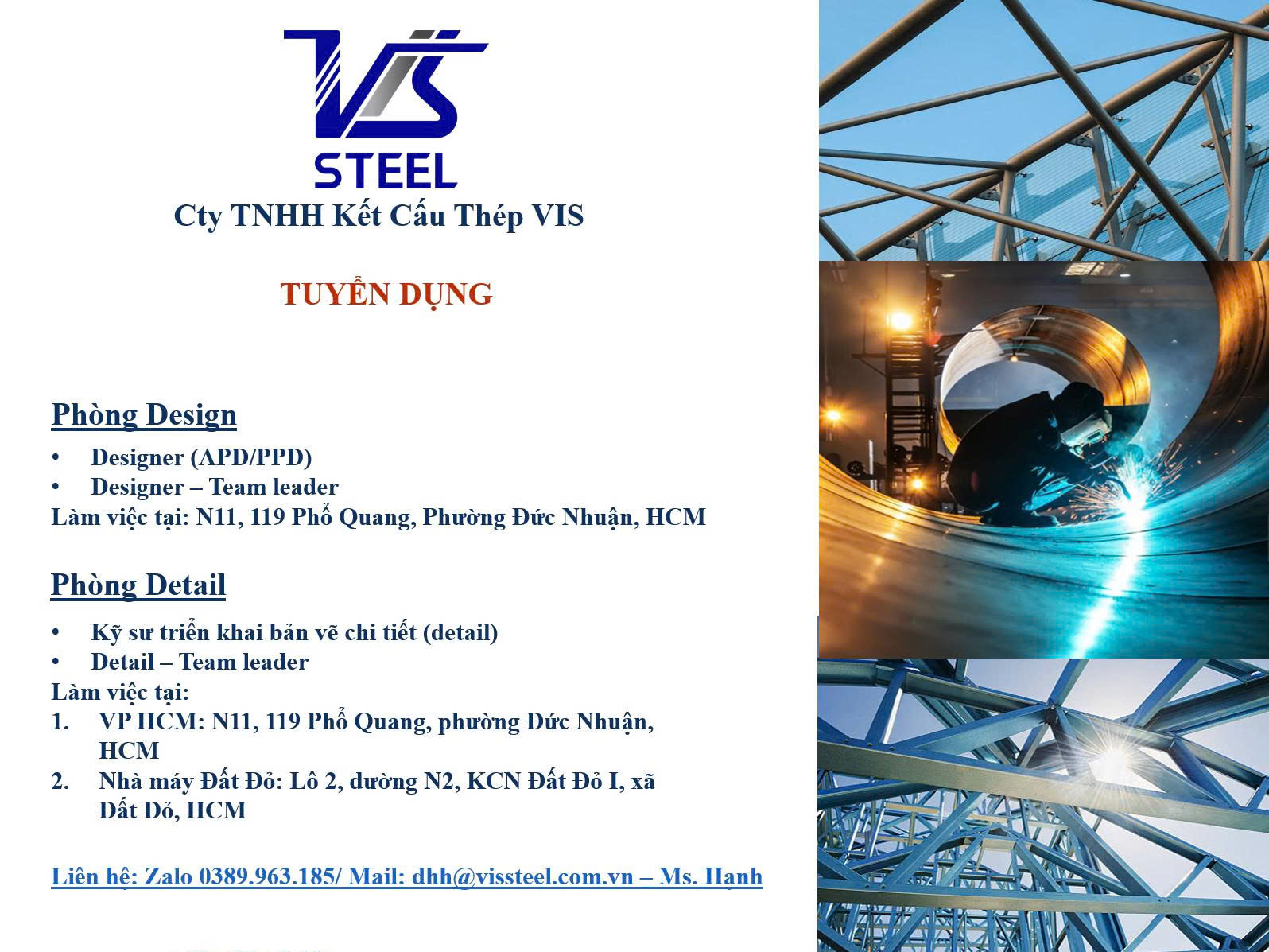 VISSTEEL tuyển dụng nhân sự khối Design và Detail